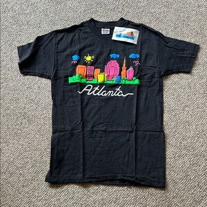 Vtg 80s 90s Signal sports black puffy paint neon Atlanta tee shirt sz M NWT
